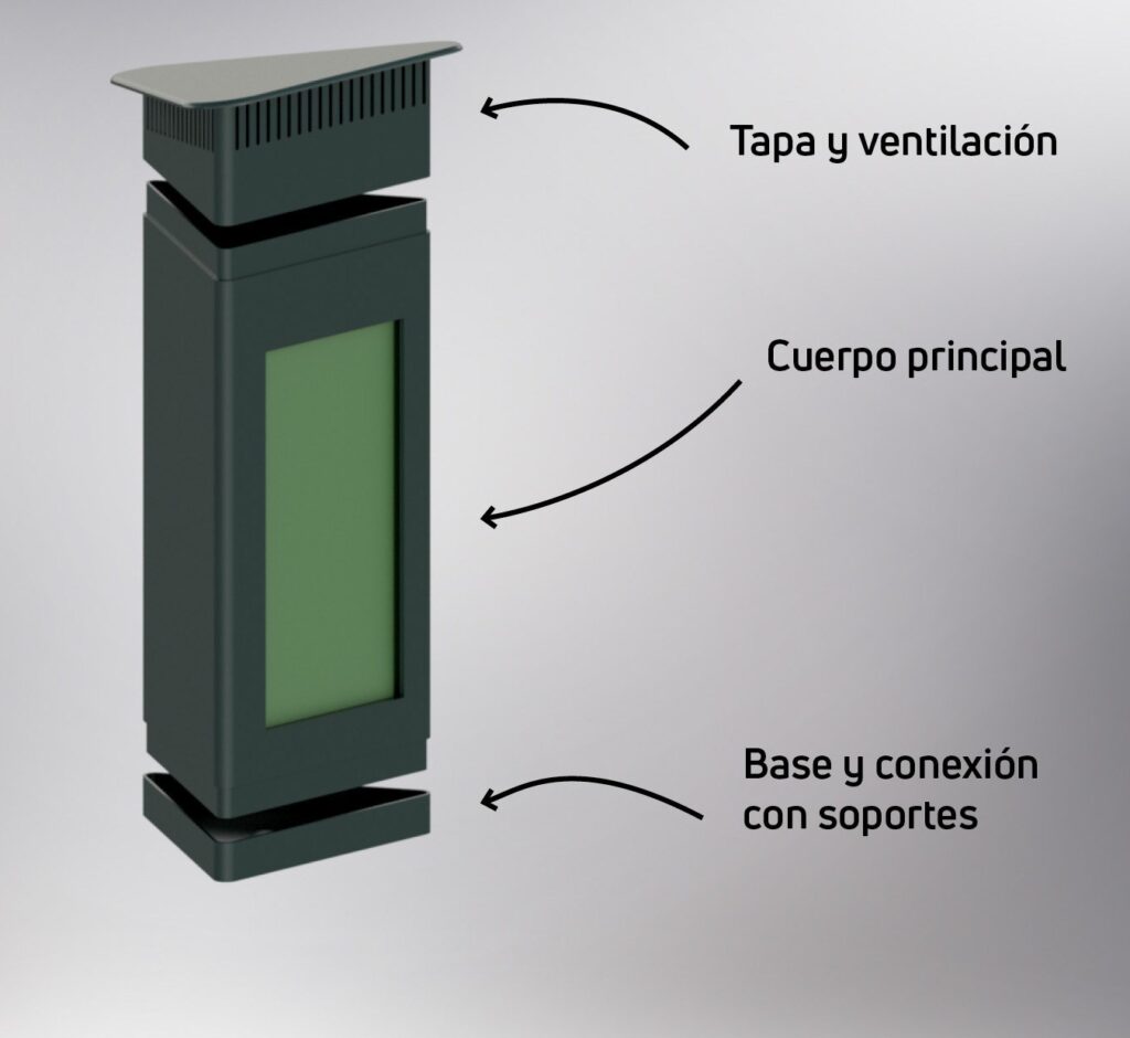 Despiece de la envolvente de la baliza inteligente SUMMU