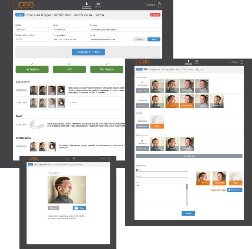 Imágenes de la DSD Studio Box App para gestión de clientes y fotografías